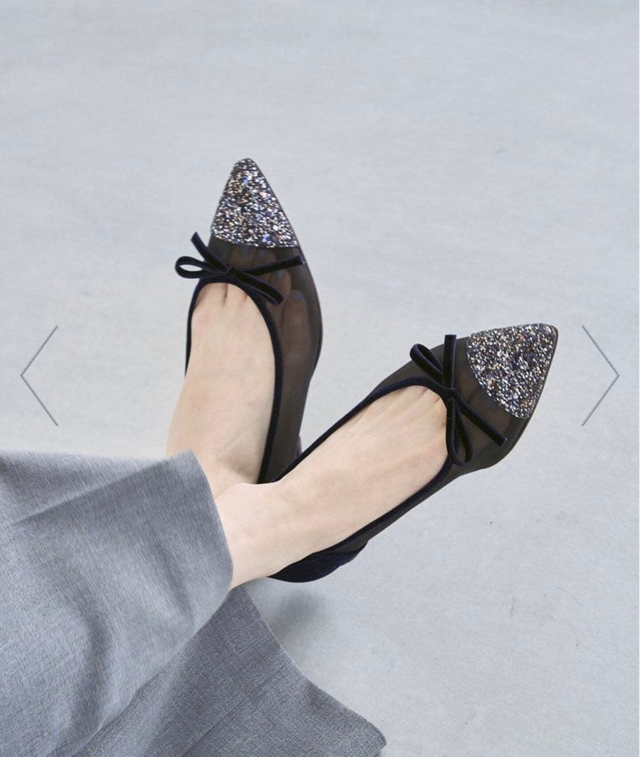 【完売商品✨】Le Talon ポインテッドトゥキャップチュールバレエ ネイビー