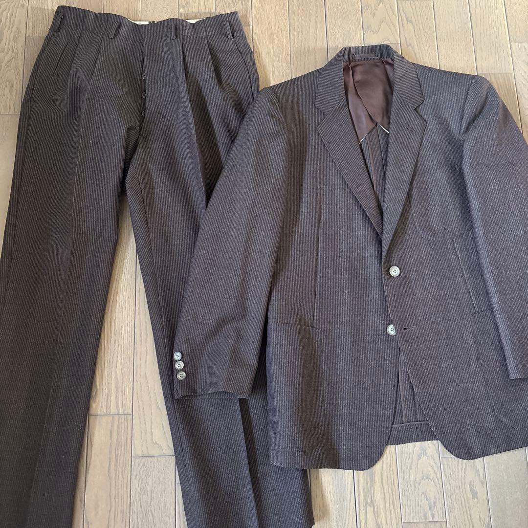 昭和レトロ 日本製 70s ヴィンテージ メンズスーツ シングル　ブラウン