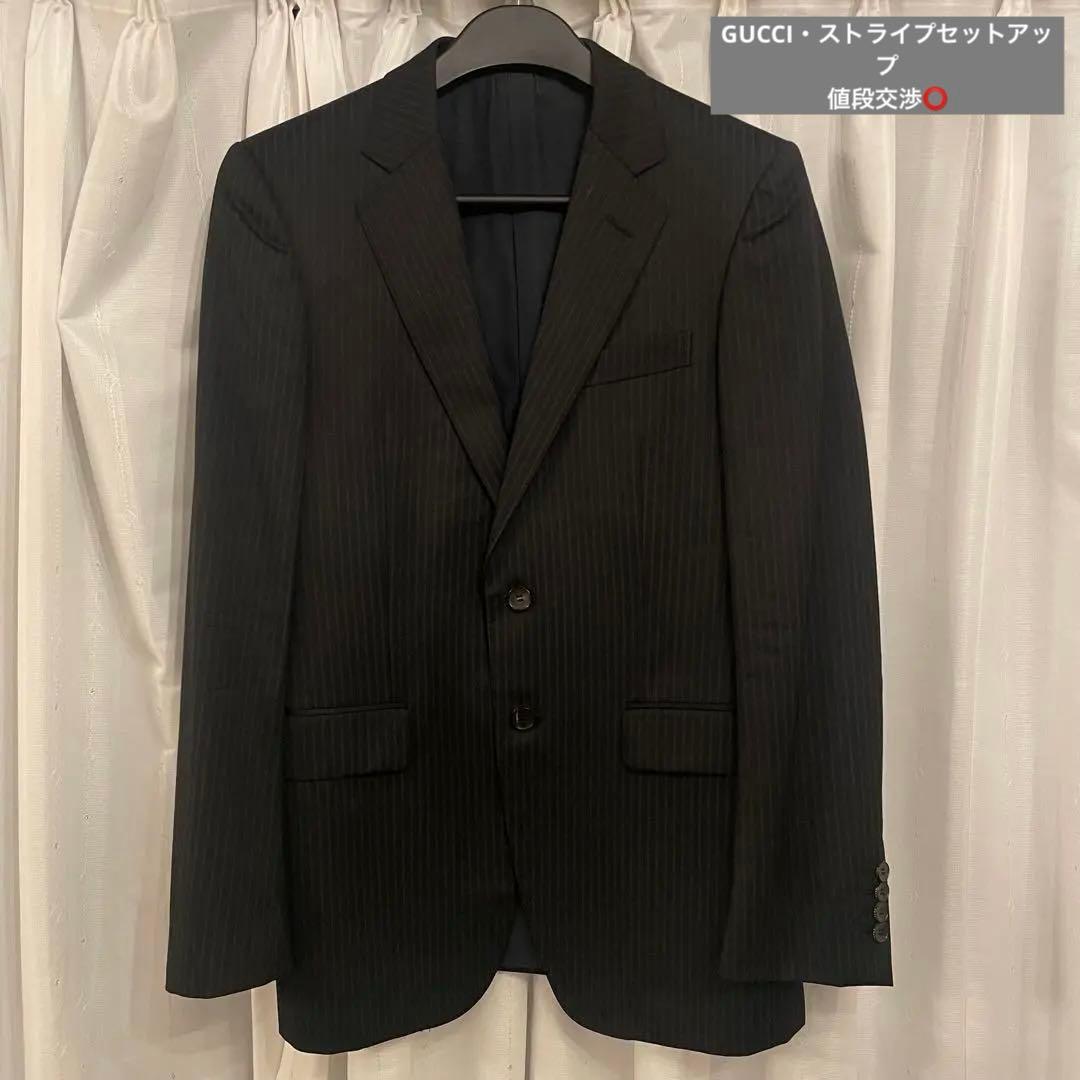 【値段交渉⭕️】GUCCI ストライプ スーツ 46 ブラック【セットアップ】