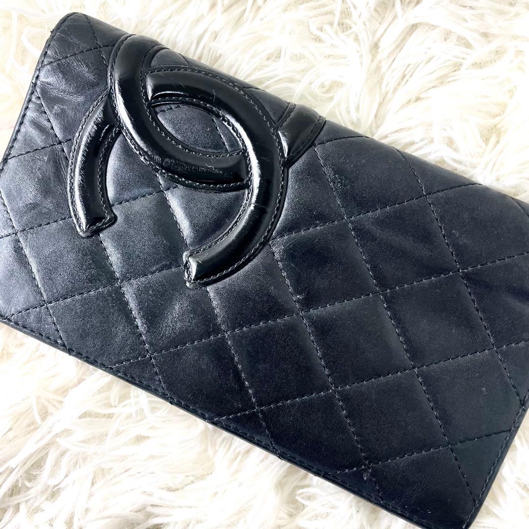シャネル　CHANEL カンボンライン　長財布　二つ折り財布　ブラック　黒