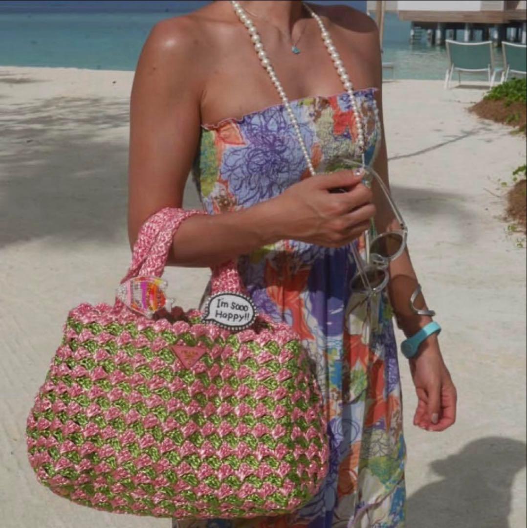レア美品 PRADA ラフィア カナパ ハンドバッグ トートバッグ カゴバック