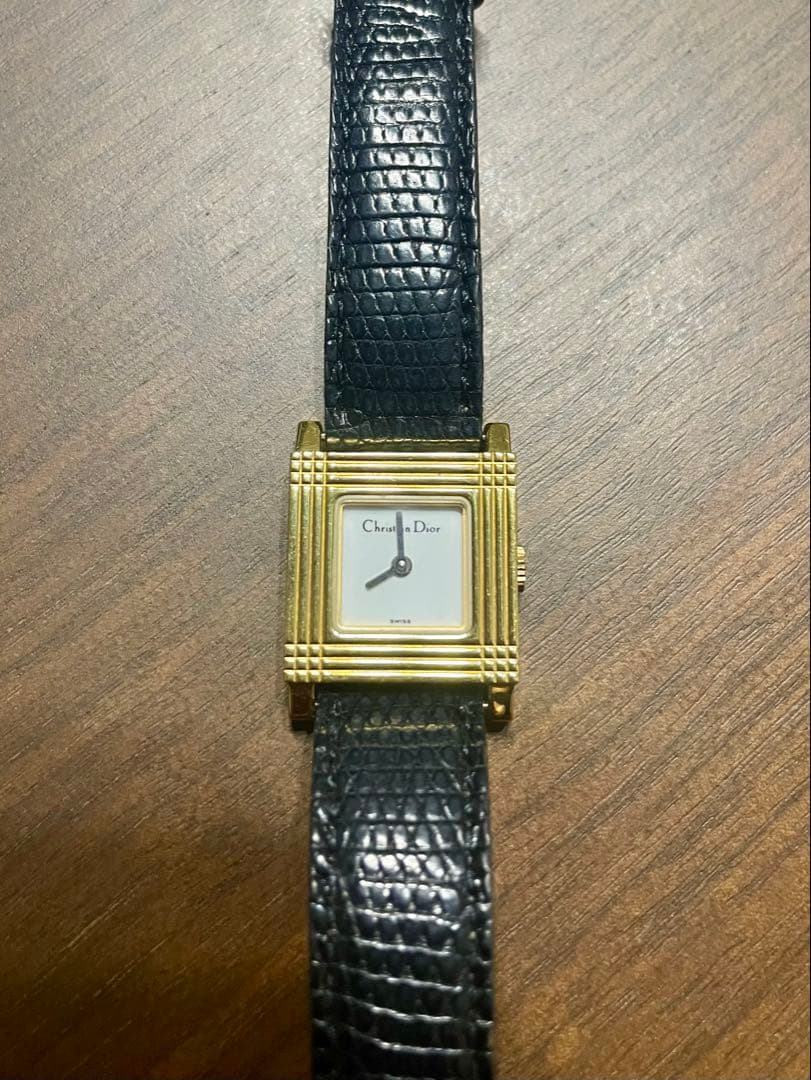 クリスチャン ディオール 腕時計 レディース アナログ 黒レザーベルト 中古