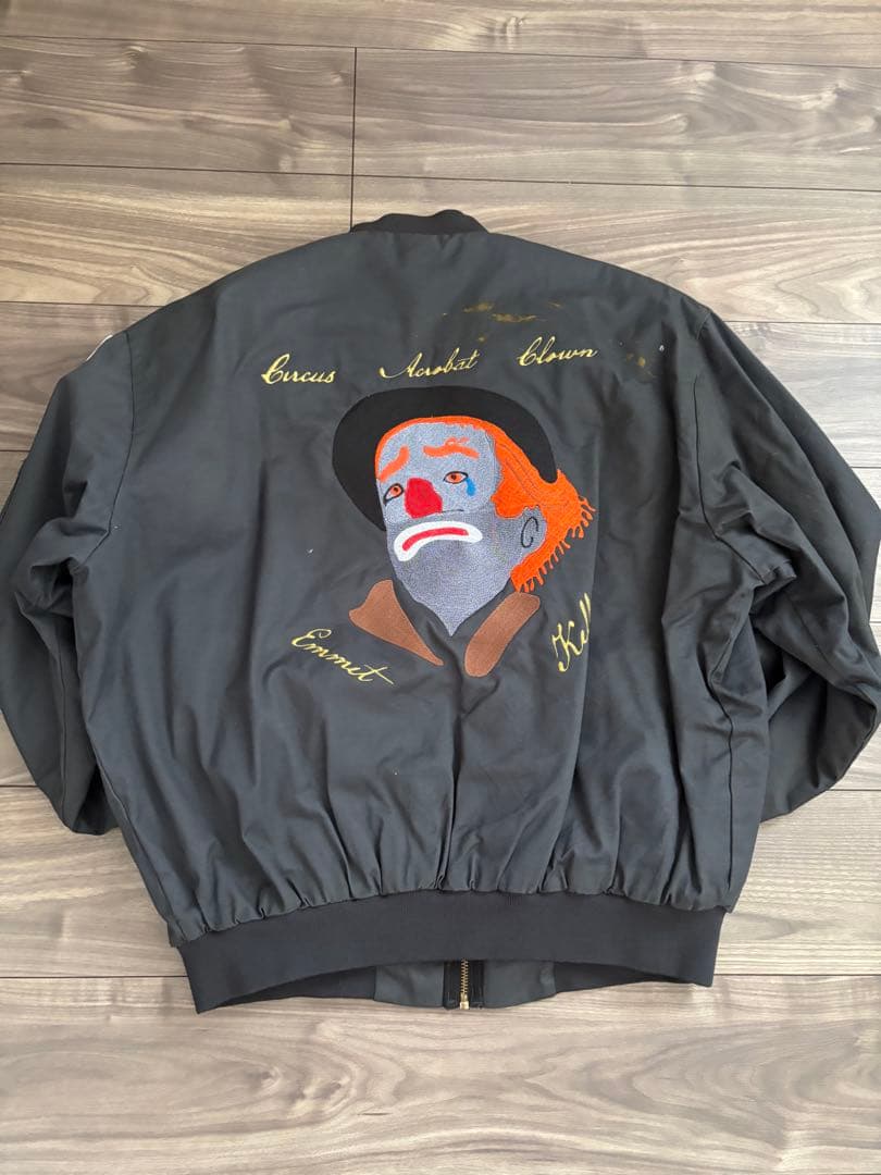 クラウン刺繍 ワークジャケットブラックLサイズピエロビンテージ