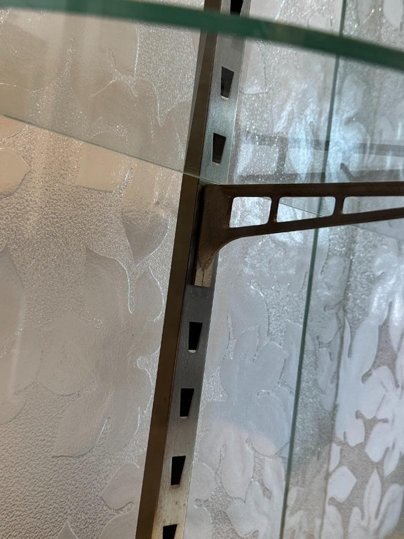 古いガラスショーケースカウンター 店舗什器 Rガラス レトロガラスヴィンテージ