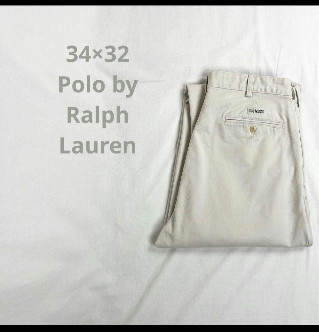 W34L32 90sポロバイラルフローレン ツータックチノパン オフ白 ポロチノ
