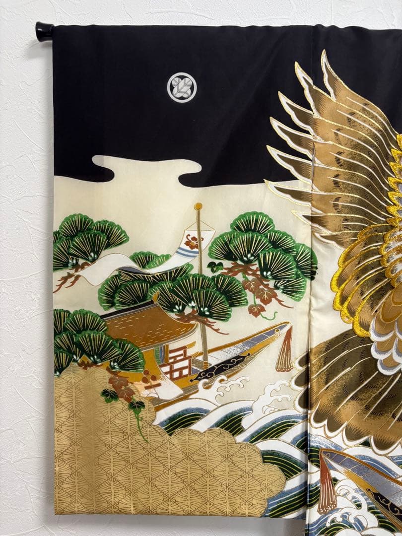 【美品 未使用】お宮参り 着物 男の子 鷹 金刺繍 初着 産着 祝い着 七五三