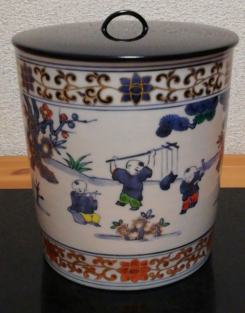 膳所焼　陽炎園　染付　水指　共箱　共布　茶道具