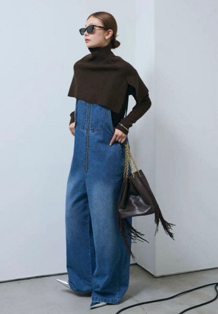 ★新品未使用IAMALPHAサロペット&ケープアンサンブルニットブラウン