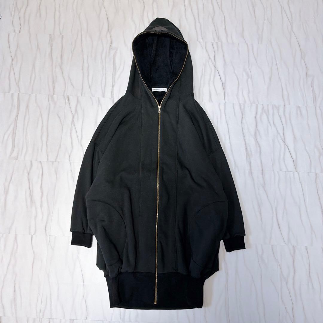 《美品》コグザビッグスモーク ジップフーディコート ロングパーカー 裏起毛 黒