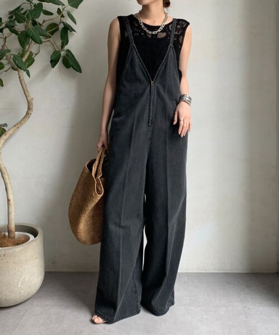 DouDou 細紐デニムフロントジップサロペット ♡