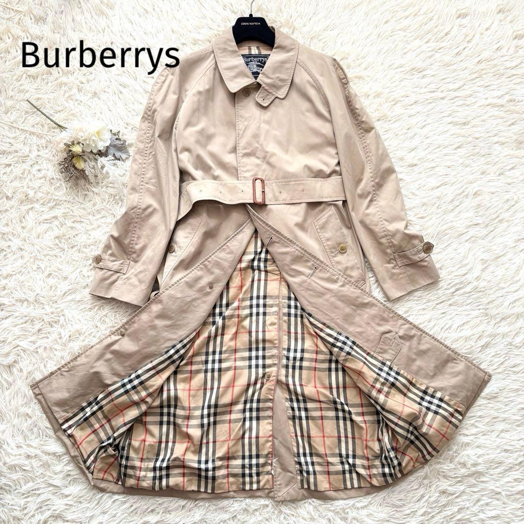 バーバリー　ステンカラーコート　ノバチェック　ベルト付　比翼ボタン