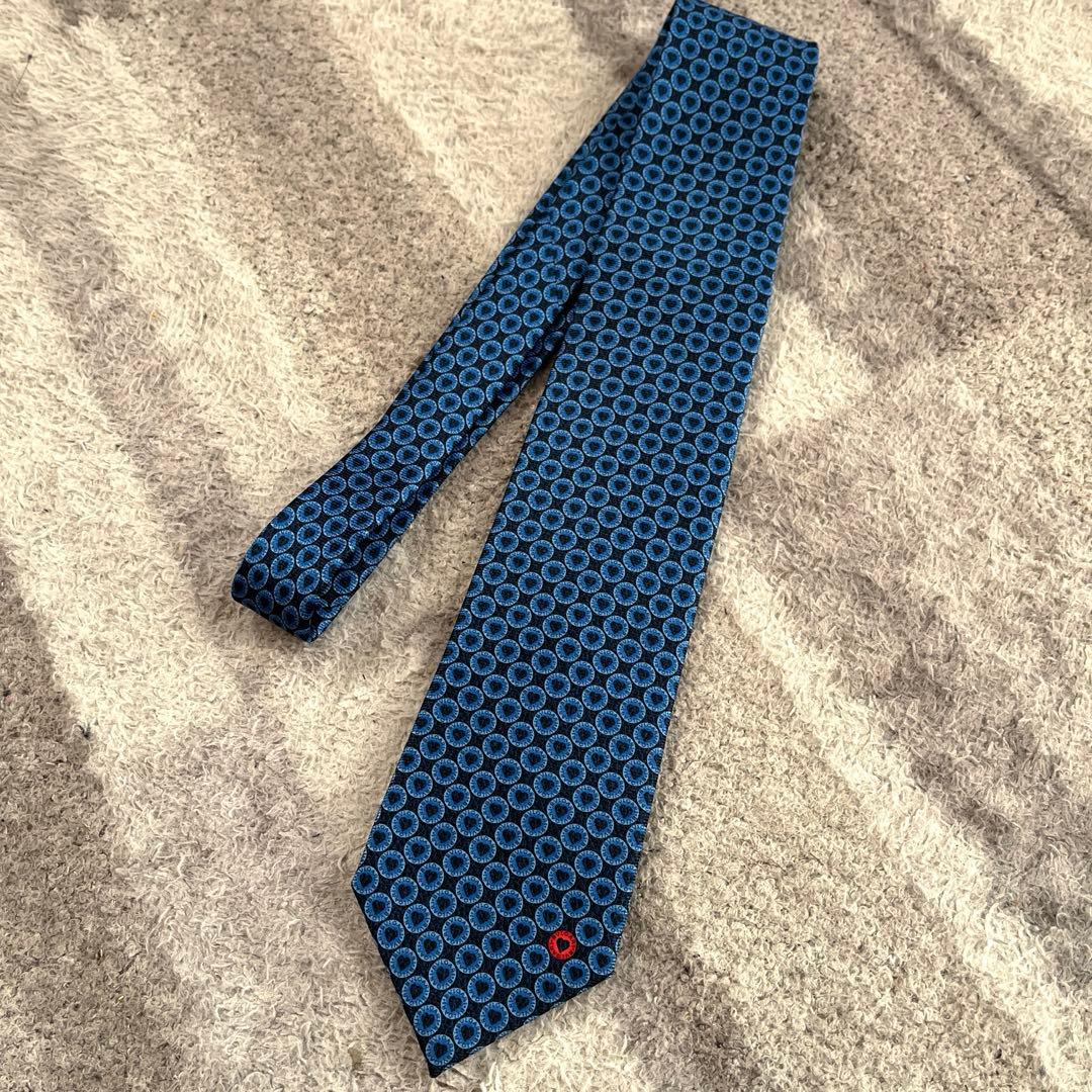 【未使用品】BVLGARI ネクタイ シルク ロゴ ドット ハート ネイビー系