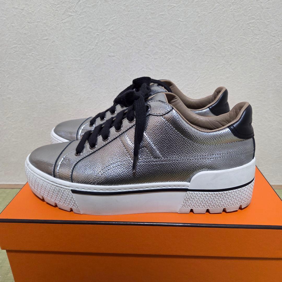 HERMES ヴォルテージ Hエンボス 刻印 レザー 厚底スニーカー 37.5