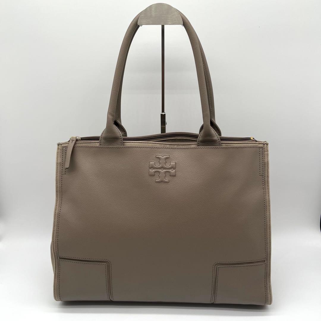 【美品】トリーバーチ ビジネスバッグ トート A4可 グレージュ シボ革 レザー