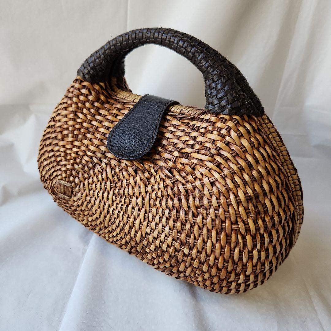 未使用　アテンペ　かごバッグ　ラタン　レザー