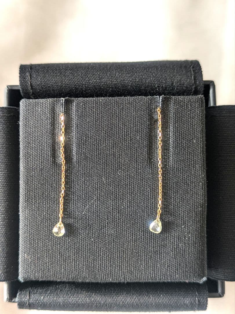 18K ドロップ ダイヤモンド ロング チェーン ピアス