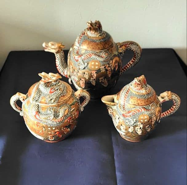 【Yuki_Tanaka様用】 薩摩焼島津家紋大日本長州山　龍文ポット3点セット