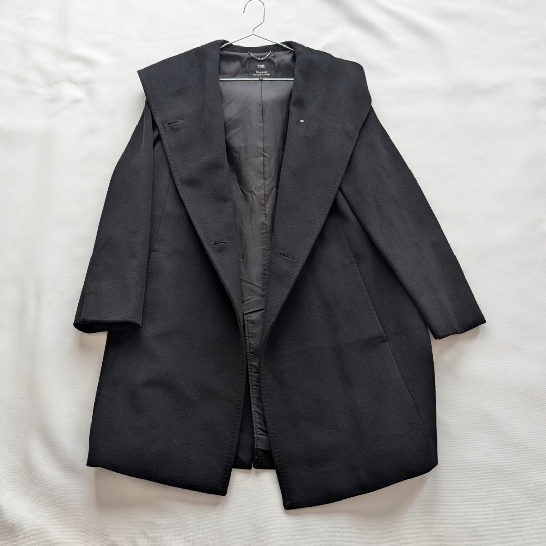 美品✨️23区 カシミヤ混 フーデットコート 大きいサイズ 44 ブラック