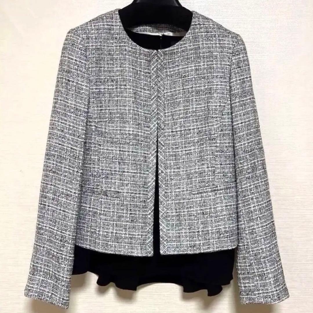 アンタイトル ノーカラーツイードジャケット ブラウス