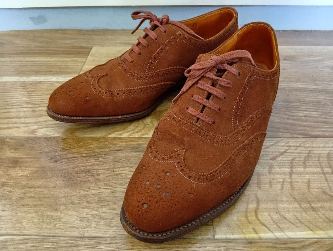 ム*ン様 80s トリッカーズ製エーボンハウス スエードウィングチップ 6 1/