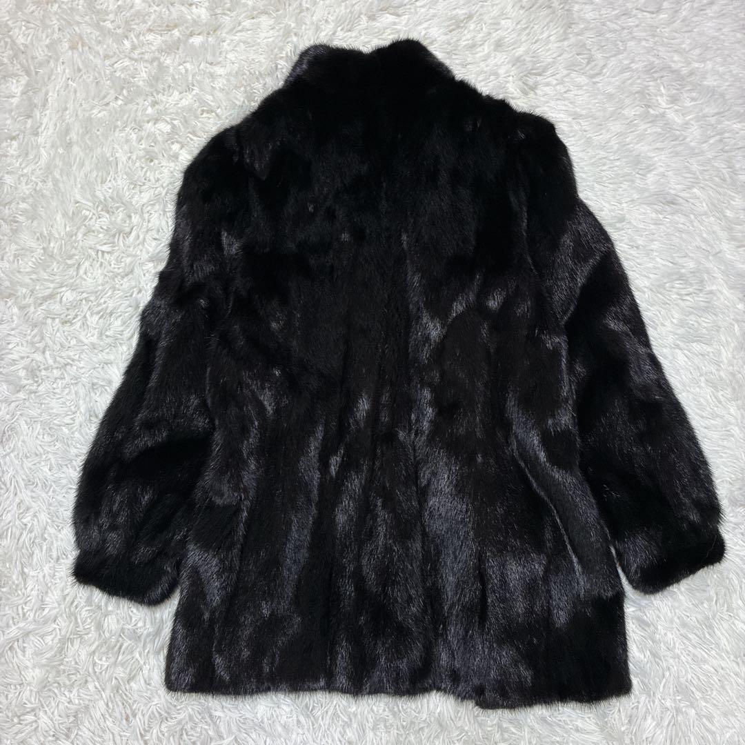 ブラックミンク 毛皮コート ミドル丈 高級 艶　光沢 大きいサイズ　リアルファー