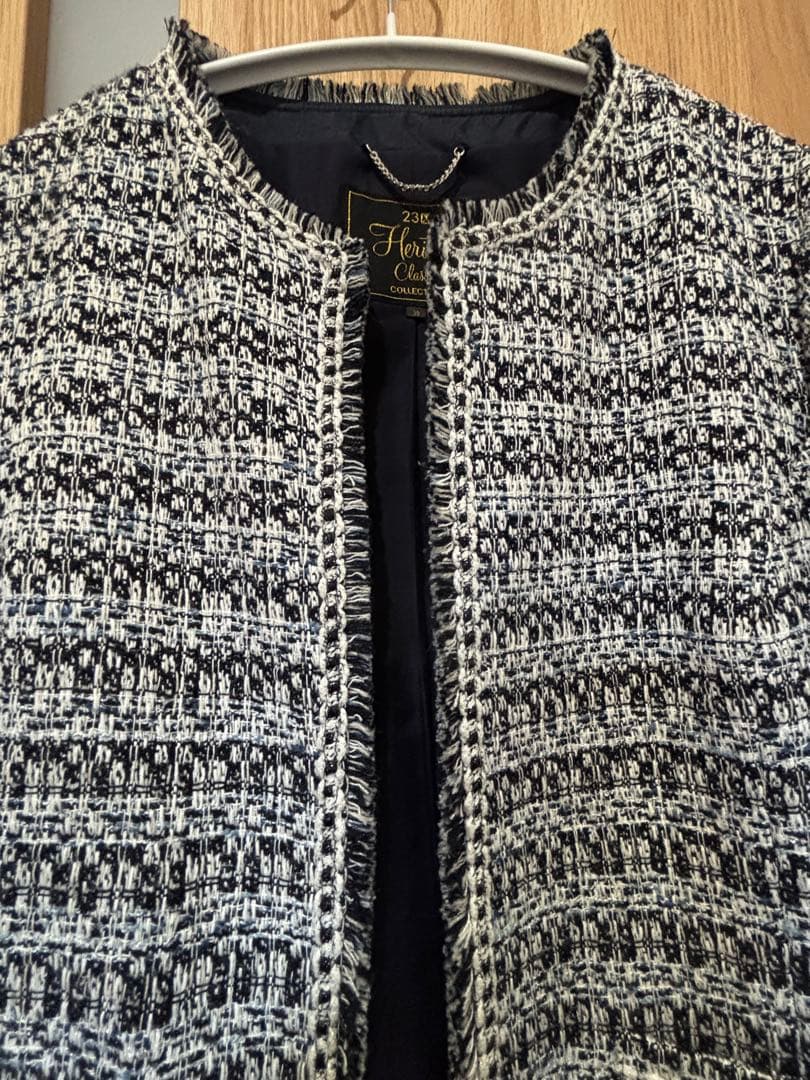 最高級 23区ヘリテージクラシックコレクション ノーカラーツイードジャケット38