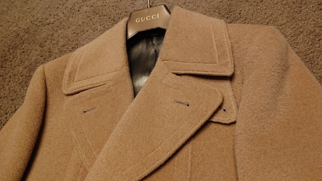 新品44R グッチPコート キャメル100% GUCCI
