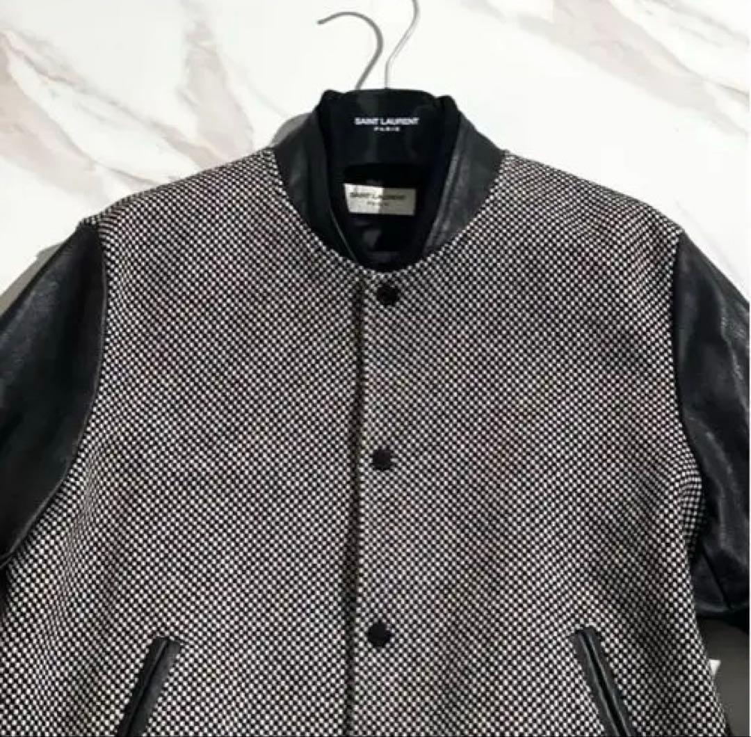 美品 サンローラン 袖レザー スタジャン ジャケット 48 ハンガー付 【76】