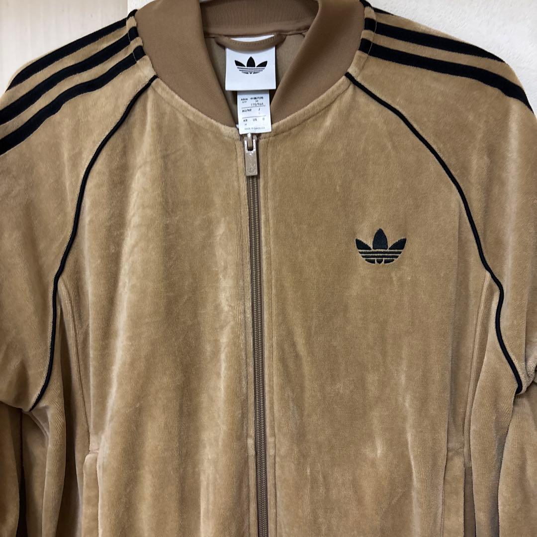 adidas ベロア トラックトップ トラックジャケット ブラウン ブラウン L