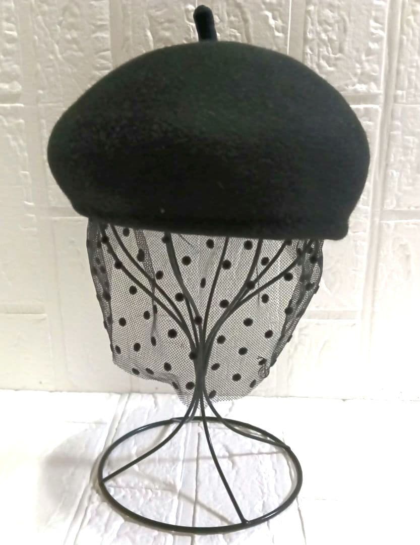 Maison Michel ドット柄チュール付きベレー帽　黒