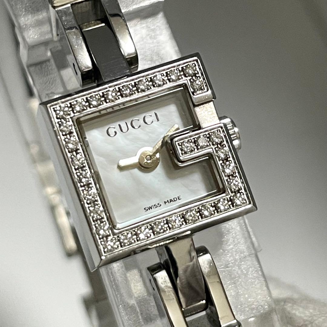 【稼働】グッチ　Gロゴ　ダイヤベゼル　腕時計　シェリ文字盤　ジュエリーウォッチ