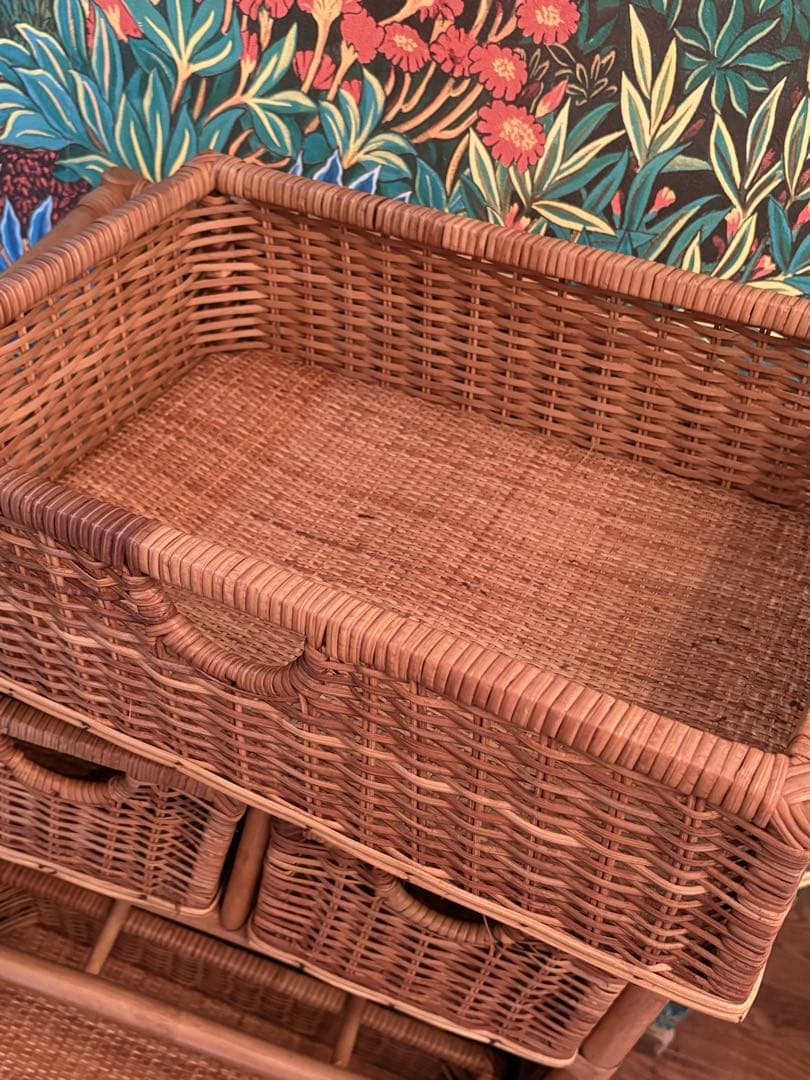 美品■昭和レトロ ラタン 4段　チェスト箪笥 コイズミ