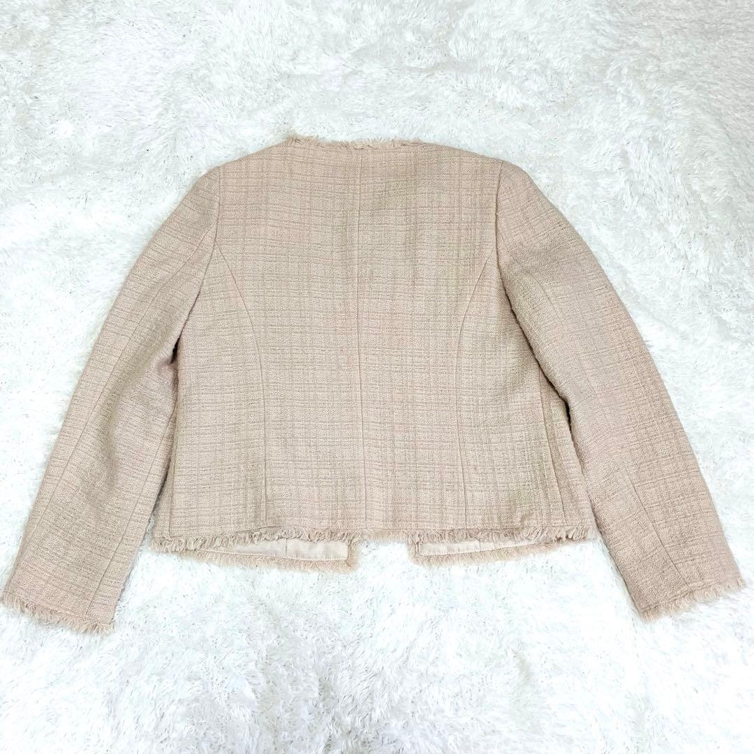【美品】アナイ ANAYI ツイード ノーカラー ジャケット ピンクベージュ
