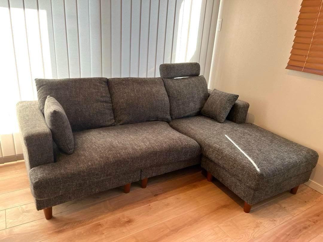 LOWYA 3人掛けカウチソファ　ファブリック/グレー