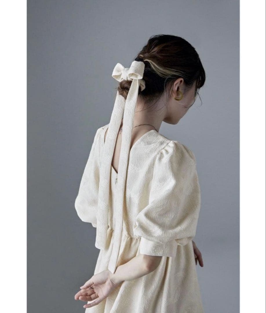 m*♡様 etoll. ジャガードパフスリーブドレス ワンピース