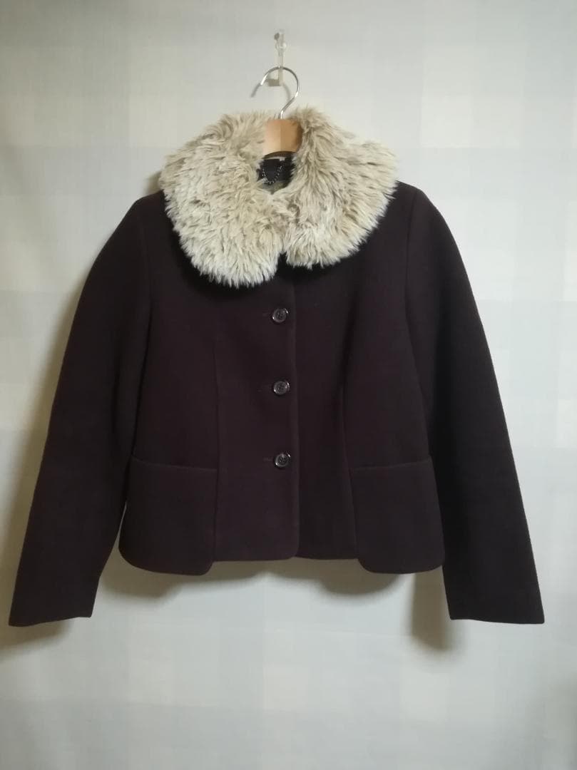 Jane Marple ラムメルトンファーカラーケープコート ウール サイズM