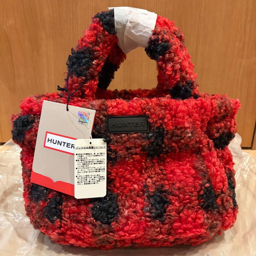 HUNTER ボアショルダーバッグ 赤黒チェック