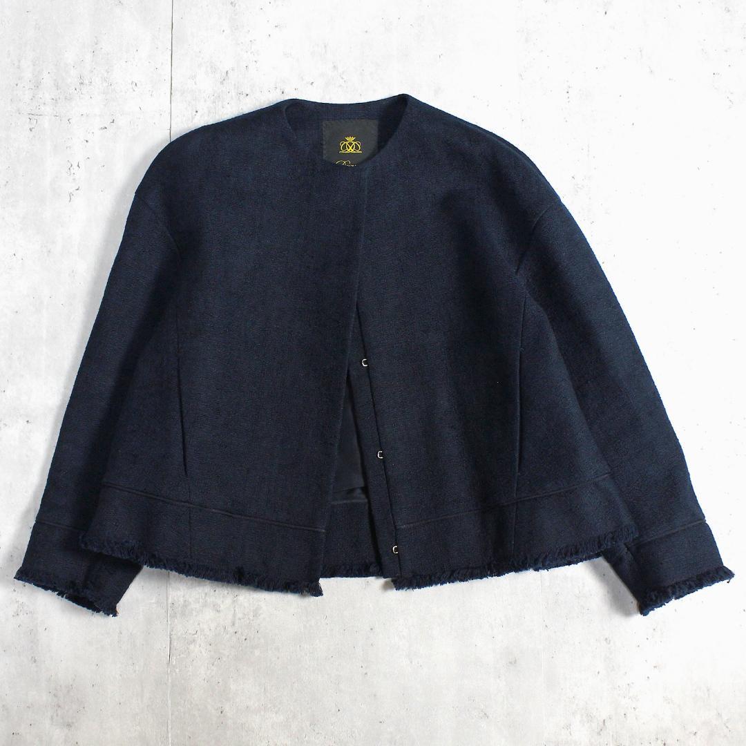 Drawer ドゥロワー シルク裏地 ノーカラージャケット 36 ネイビー