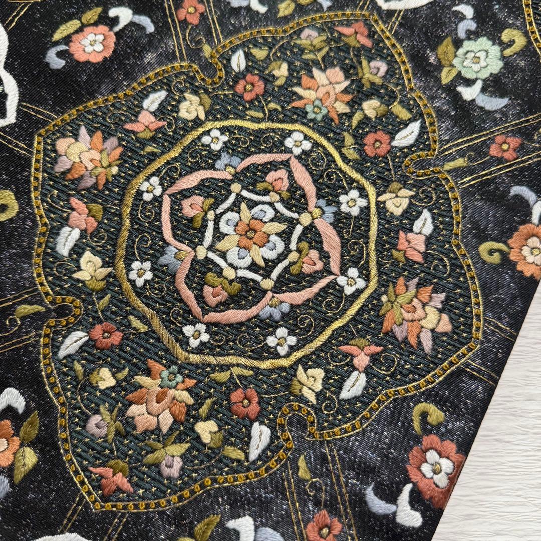 蘇州 汕頭 刺繍 菱華文 金糸 袋帯 正絹
