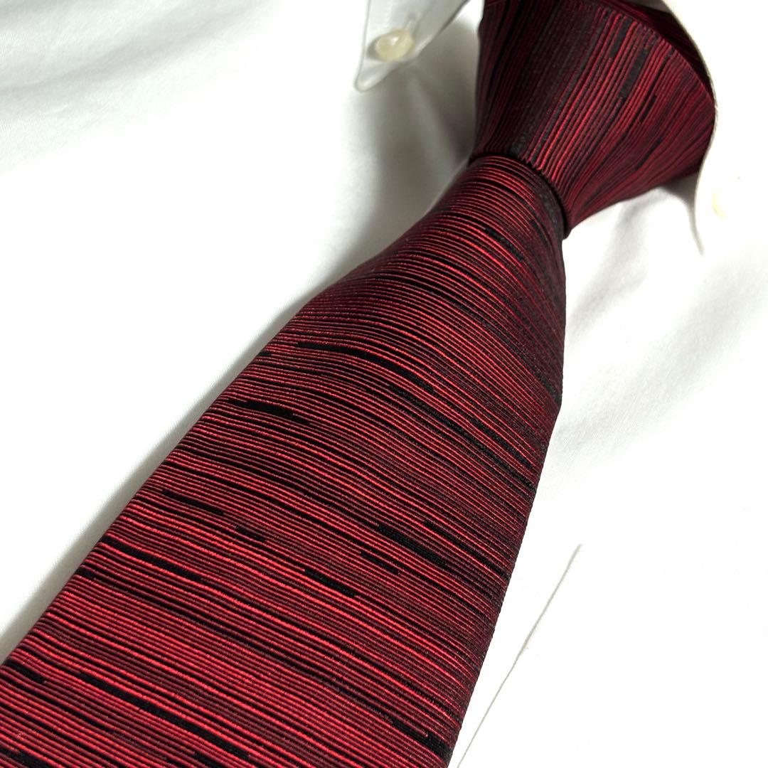 Dominique France ネクタイ レッド ブラック ストライプ系