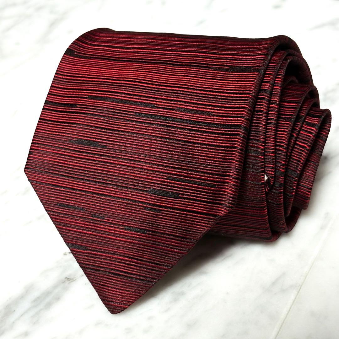 Dominique France ネクタイ レッド ブラック ストライプ系