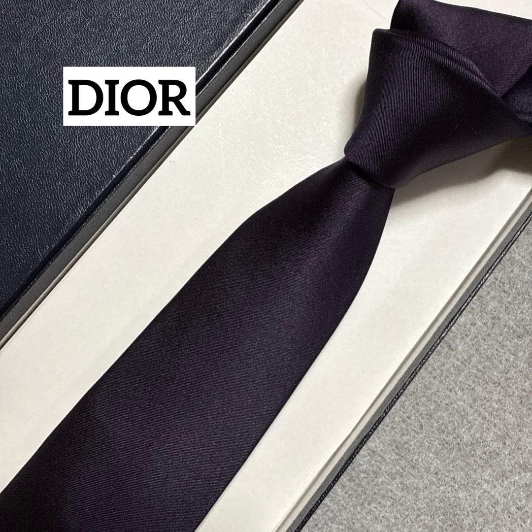ディオール　ネクタイ　濃紫　無地　シルクジャガード