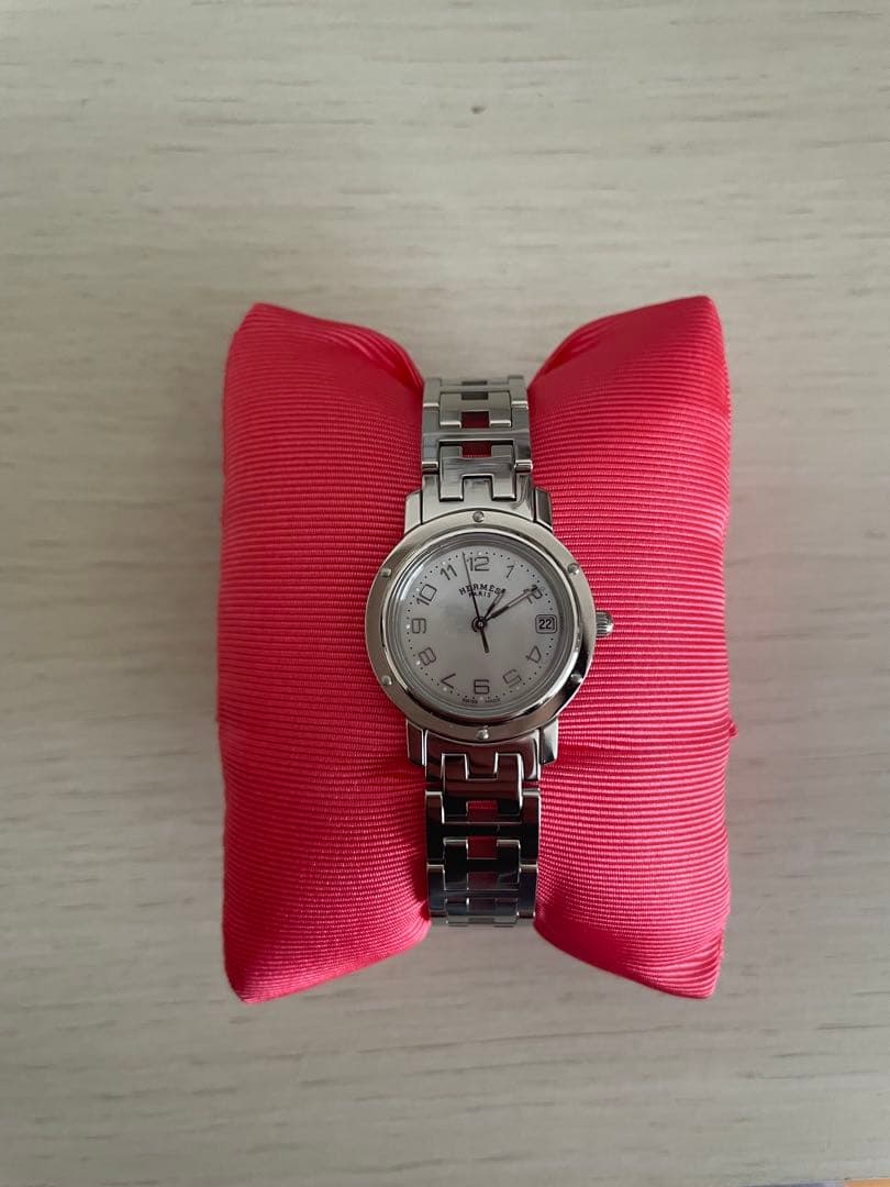 HERMES クリッパーシルバーホワイト　レディース腕時計