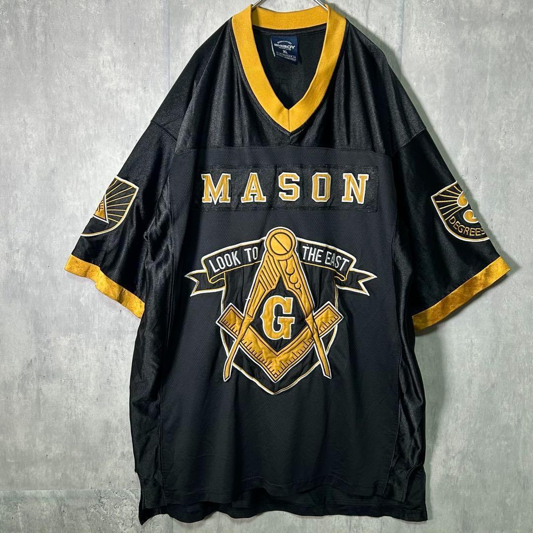 フリーメイソン 刺繍 ゲームシャツ フットボール リンガー 黒 XL 秘密結社