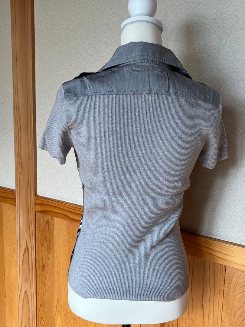 BURBERRY 未使用　グレー リブ編み チェック柄襟 半袖ポロシャツ