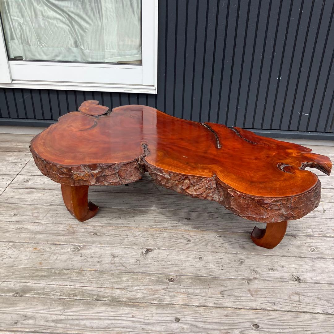 昭和レトロ 天然木製座卓 欅材 一枚板 脚付き センターテーブル ローテーブル