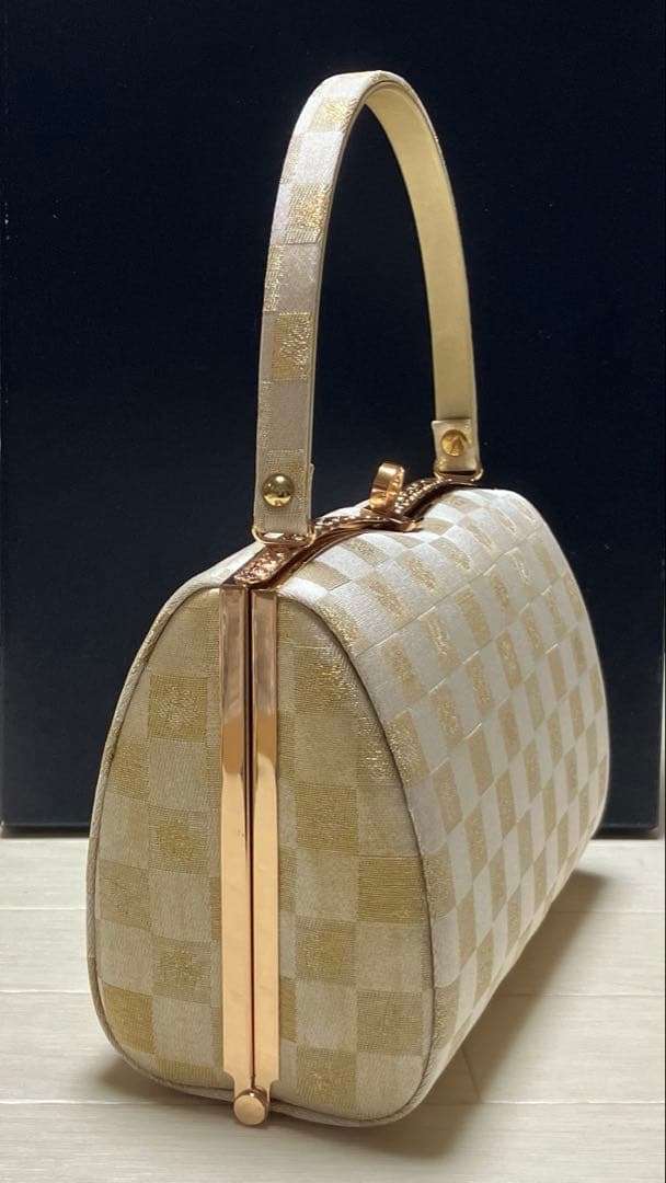 《未使用》草履バッグセット　市松模様　ゴールド