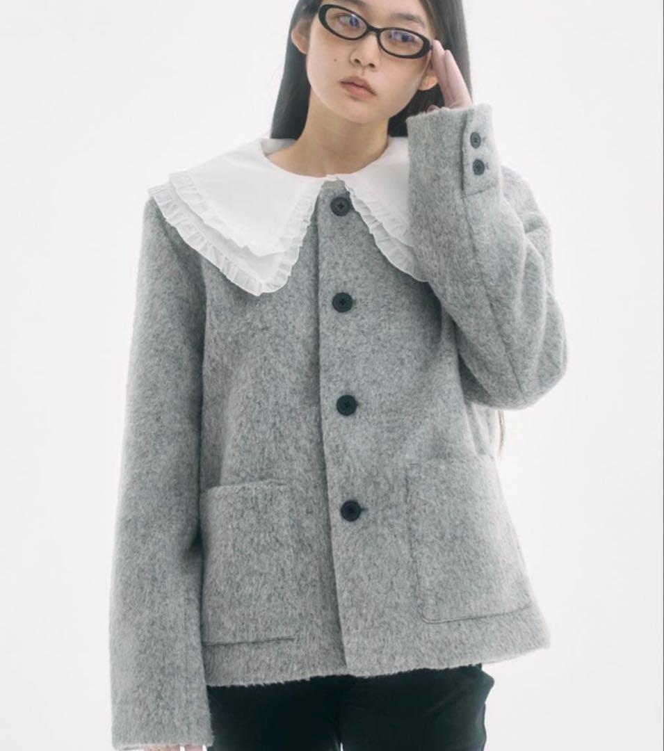 ごはん　no collar wool shaggy jacket M