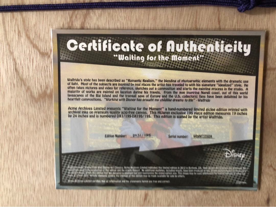 Walt Disney Waiting for the Moment 版画