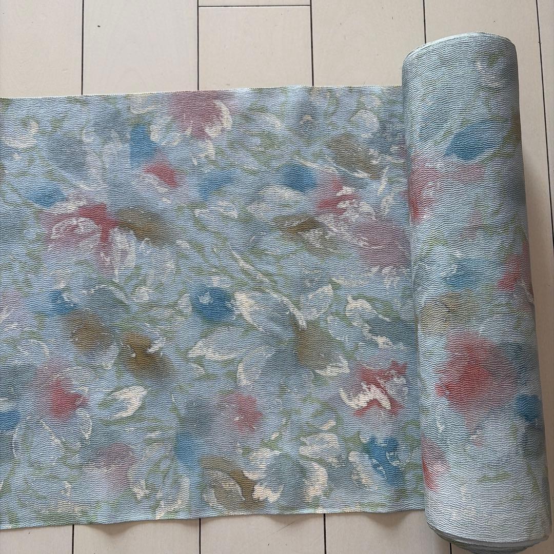 (*）様 ■T3840■未使用品■正絹■丹後ちりめん　藍白　花柄　反物　一反